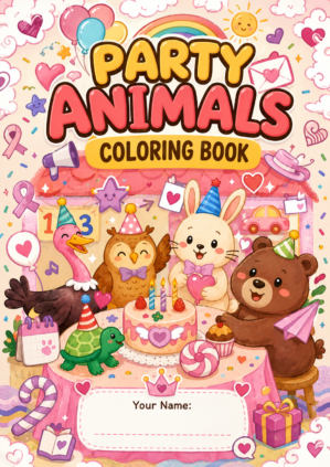 cute party animals coloring book