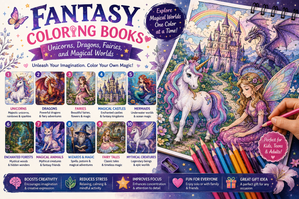 Fantasy Coloring Books: Unicorns, Dragons, Fairies, and Magical Worlds fantasy coloring books